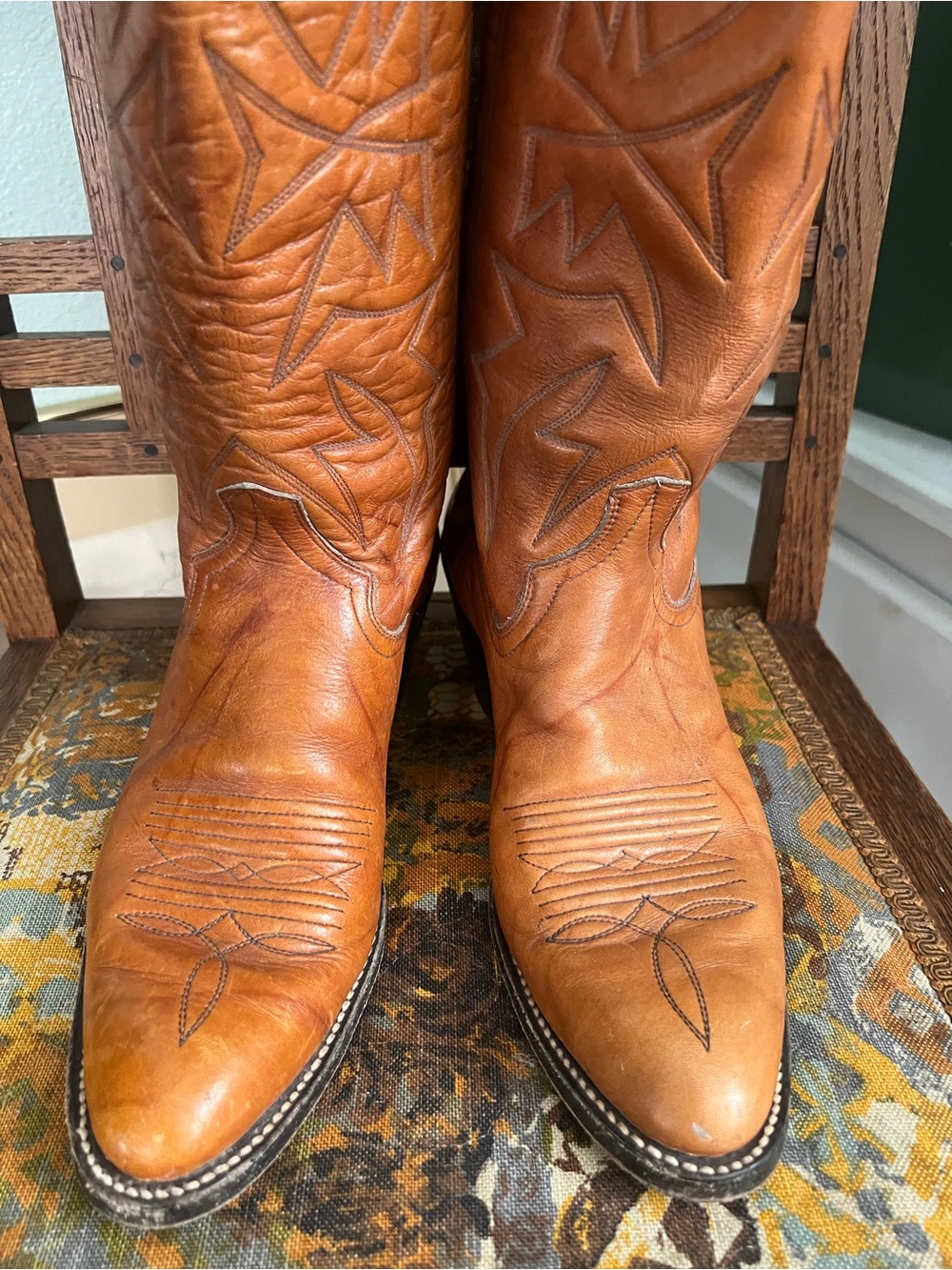 Vintage Honey Brown Leather Cowboy Boots Women’s Size 9 tall - Picture 2 of 6